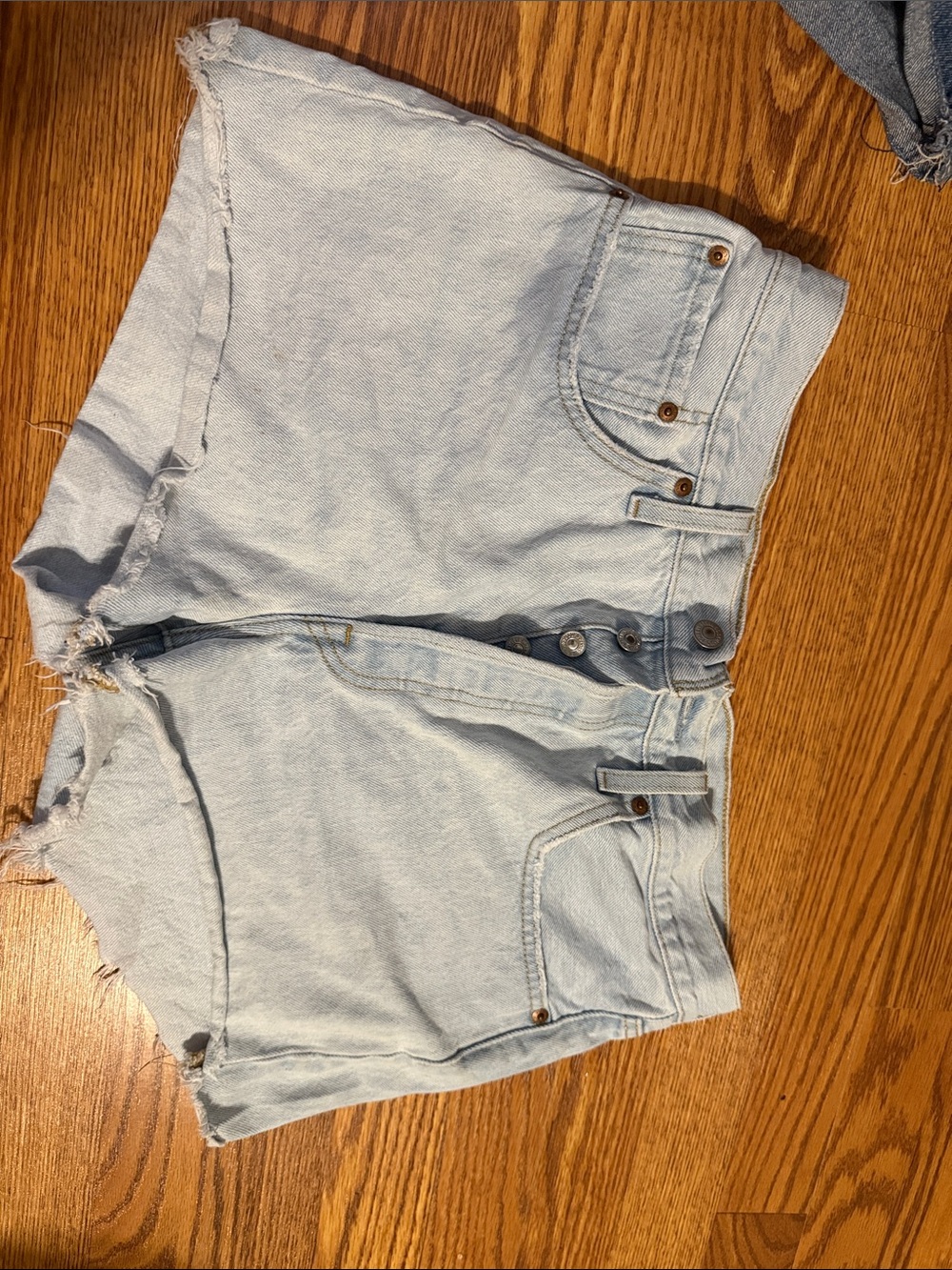 Levi's Light Blue High-Rise Button-Fly Denim Shorts